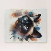 Watercolor Siamese Cat Colorful Portrait ジグソーパズル (横)