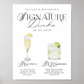 Watercolor Signature Drink Wedding Bar Sign ポスター (正面)