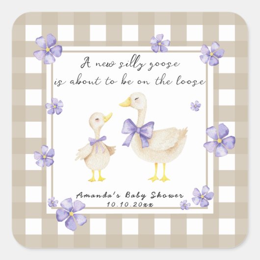 Watercolor Silly Goose Baby Shower  スクエアシール (正面)