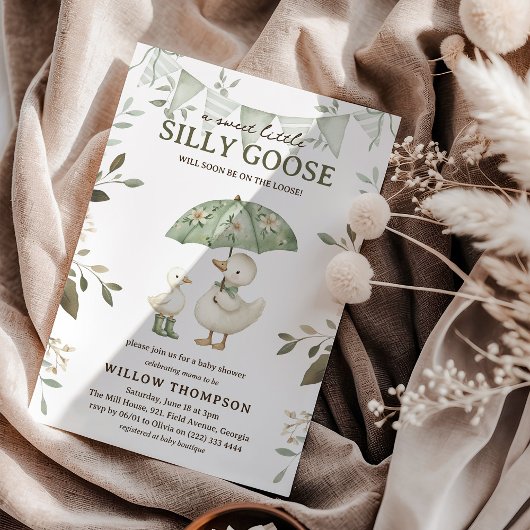 Watercolor Silly Goose Baby Shower 招待状