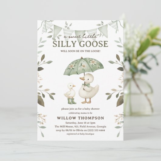 Watercolor Silly Goose Baby Shower 招待状 (スタンド正面)