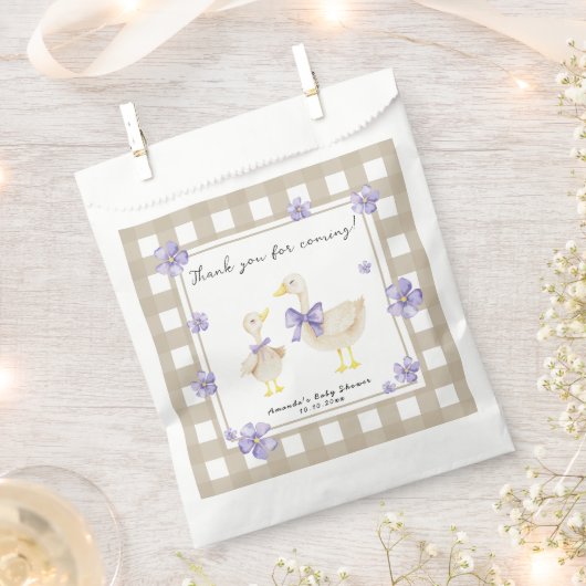 Watercolor Silly Goose Baby Shower Thank You フェイバーバッグ (クリップ留めされた状態)