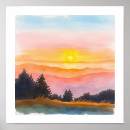 Watercolor SIMPLE Sunset Art Poster ポスター