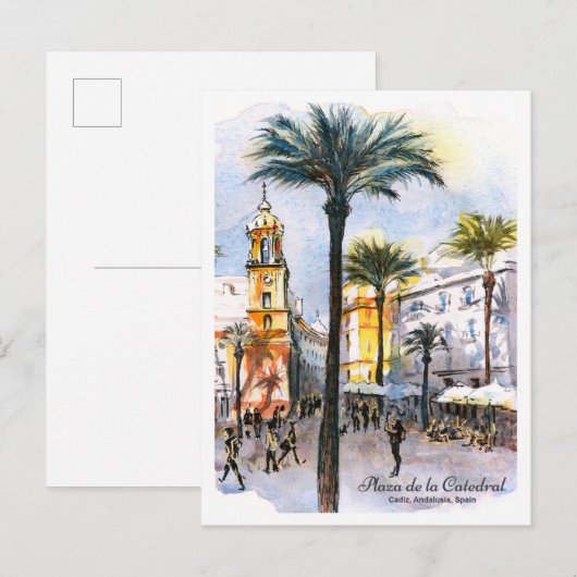Watercolor sketch cathedral square Cadiz Spain ポストカード (正面/裏面)