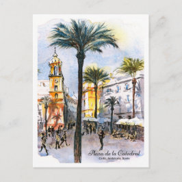 Watercolor sketch cathedral square Cadiz Spain ポストカード