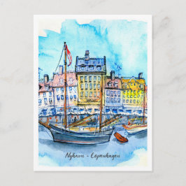 Watercolor Sketch Nyhavn Copenhagen ポストカード
