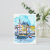 Watercolor Sketch Nyhavn Copenhagen ポストカード (スタンド正面)