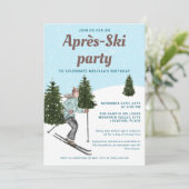 Watercolor Ski Girl Fun Après-Ski Birthday Party 招待状 (スタンド正面)