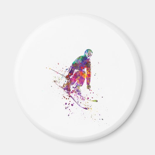 watercolor skier マグネット (正面)