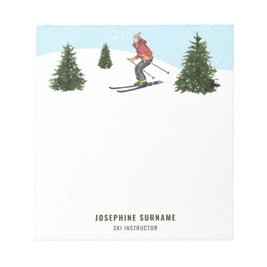 Watercolor Skier Woman In Winter Ski Instructor ノートパッド (正面)