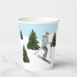 Watercolor Skiing On The Slopes Après-Ski Birthday 紙コップ