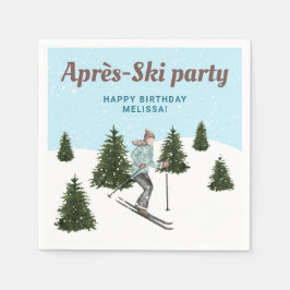 Watercolor Skiing Woman Après-Ski Birthday Party スタンダードカクテルナプキン
