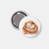 Watercolor Sleeping Cat, Cozy Autumn Art マグネット (正面/裏面)