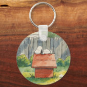 Watercolor Sleeping Dog on Red Doghouse Art キーホルダー (正面)