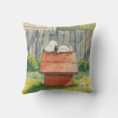 Watercolor Sleeping Dog on Red Doghouse Art クッション (裏面)