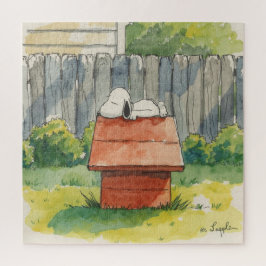 Watercolor Sleeping Dog on Red Doghouse Art ジグソーパズル