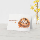 Watercolor Sleeping Kawaii Cat カード (黄色い花)