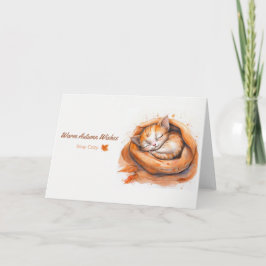 Watercolor Sleeping Kawaii Cat カード