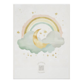 Watercolor Sleeping Moon Nursery Wall Art | Mint ポスター