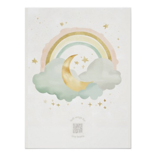 Watercolor Sleeping Moon Nursery Wall Art | Mint ポスター (正面)