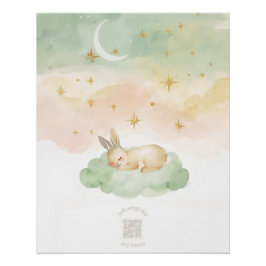 Watercolor Sleeping Rabbit Nursery Wall Art ポスター