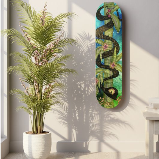 Watercolor Snake on Bamboo Skateboard Art スケートボード