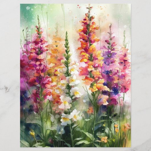 WATERCOLOR SNAPDRAGONS GARDEN SCRAPBOOK PAPER (裏面)