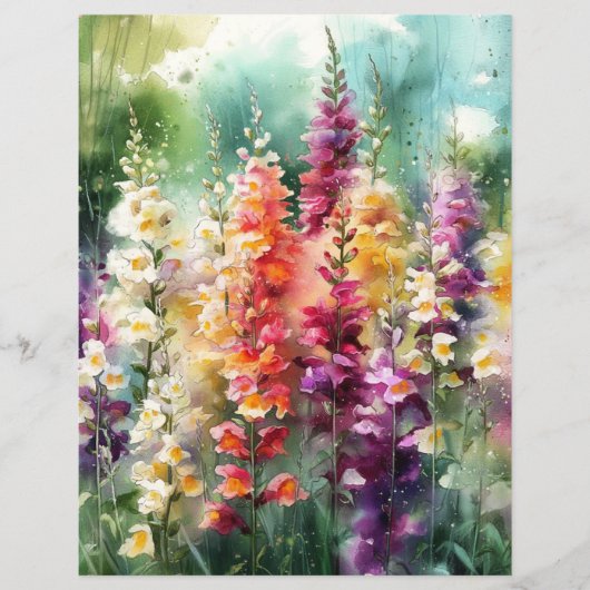 WATERCOLOR SNAPDRAGONS GARDEN SCRAPBOOK PAPER (正面)