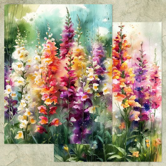 WATERCOLOR SNAPDRAGONS GARDEN SCRAPBOOK PAPER