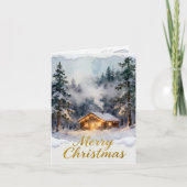 Watercolor Snow Cabin Christmas Card – Cozy Winter カード (正面)