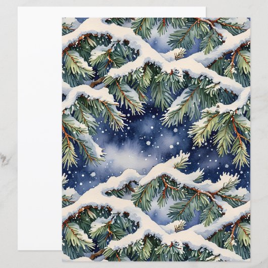Watercolor Snow-Covered Pines Scrapbook Paper (正面/裏面)