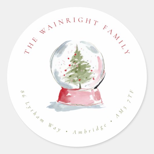 Watercolor Snow Globe Holiday Return Address Label ラウンドシール (正面)