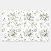 Watercolor Snowberry White Cedar Branch Christmas ラッピングペーパーシート (正面)