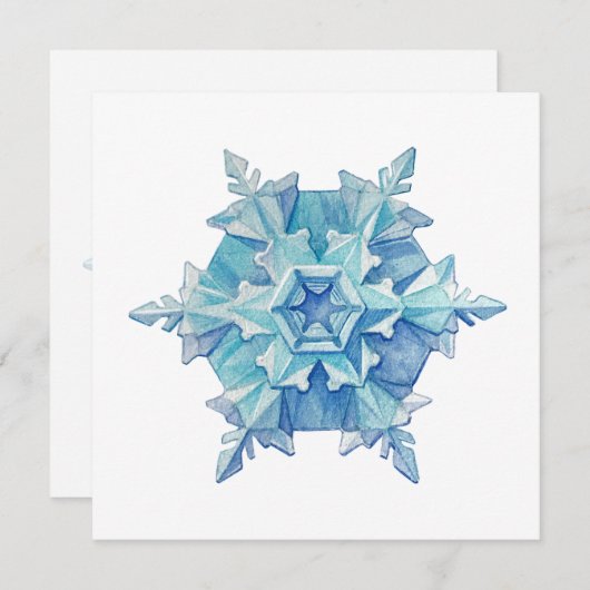 Watercolor Snowflake Flat Christmas Card (正面/裏面)