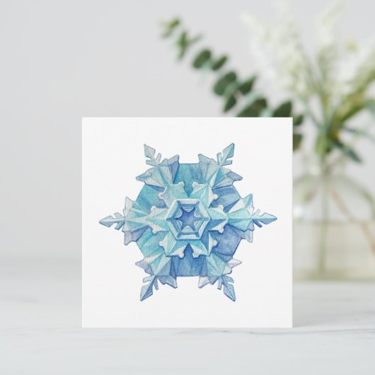 Watercolor Snowflake Flat Christmas Card (スタンド正面)