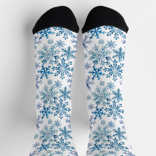Watercolor Snowflakes Pattern ソックス (上部)