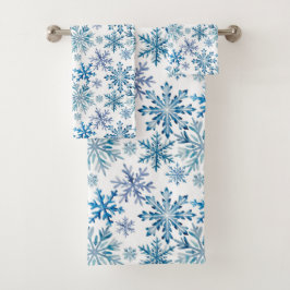 Watercolor Snowflakes Pattern バスタオルセット
