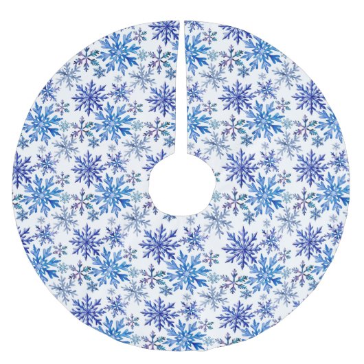 Watercolor Snowflakes Pattern ブラッシュドポリエステルツリースカート (正面)
