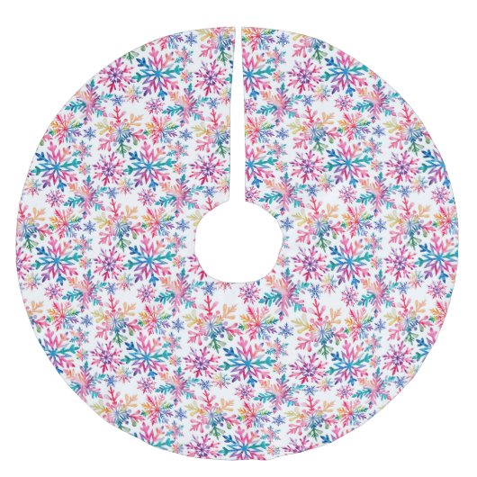 Watercolor Snowflakes Pattern ブラッシュドポリエステルツリースカート (正面)