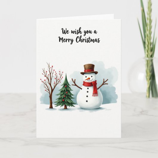 Watercolor Snowman and Merry Christmas Card カード (正面)