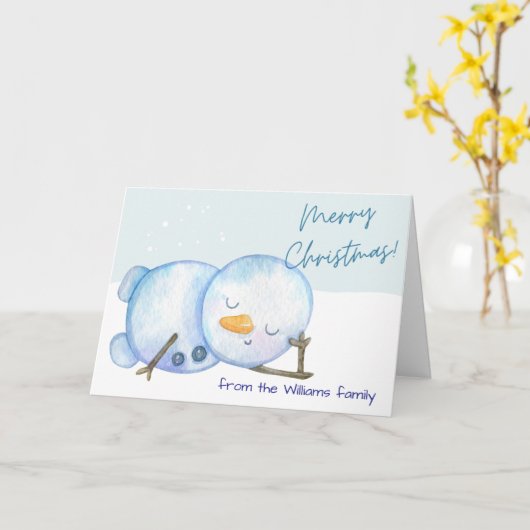 Watercolor Snowman Christmas Card Customizable Art カード (黄色い花)