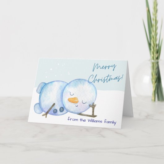 Watercolor Snowman Christmas Card Customizable Art カード (正面)