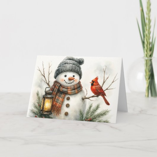 Watercolor Snowman Christmas Card – Lantern & Card カード (正面)