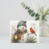 Watercolor Snowman Christmas Card – Lantern & Card ポストカード (スタンド正面)