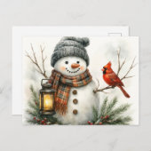 Watercolor Snowman Christmas Card – Lantern & Card ポストカード (正面/裏面)