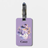 Watercolor Snowman Purple Plaid Scarf Winter ID ラゲッジタグ (裏面縦)