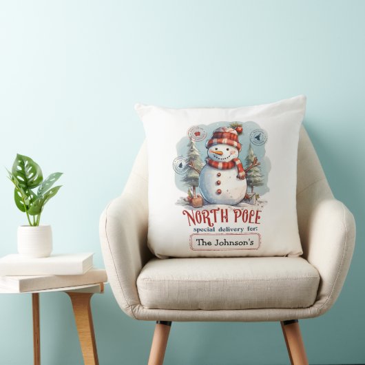 Watercolor Snowman Throw Pillow クッション (椅子)