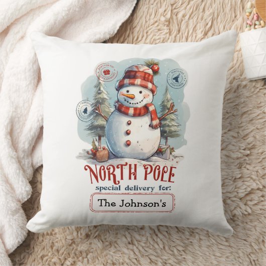 Watercolor Snowman Throw Pillow クッション (ブランケット)
