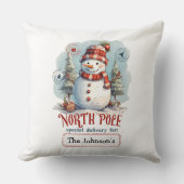 Watercolor Snowman Throw Pillow クッション (正面)