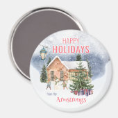 Watercolor Snowman Winter Scene Keepsake マグネット (正面/裏面)